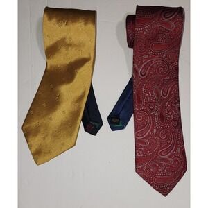 Tommy Hilfiger Neckties Gold Paisley Burgundy Silk Blend Men's